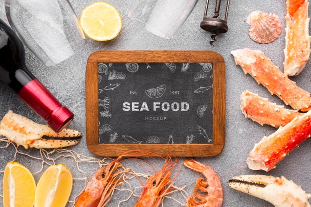 Sea Food Arrangement With Blackboard Mock-Up Psd