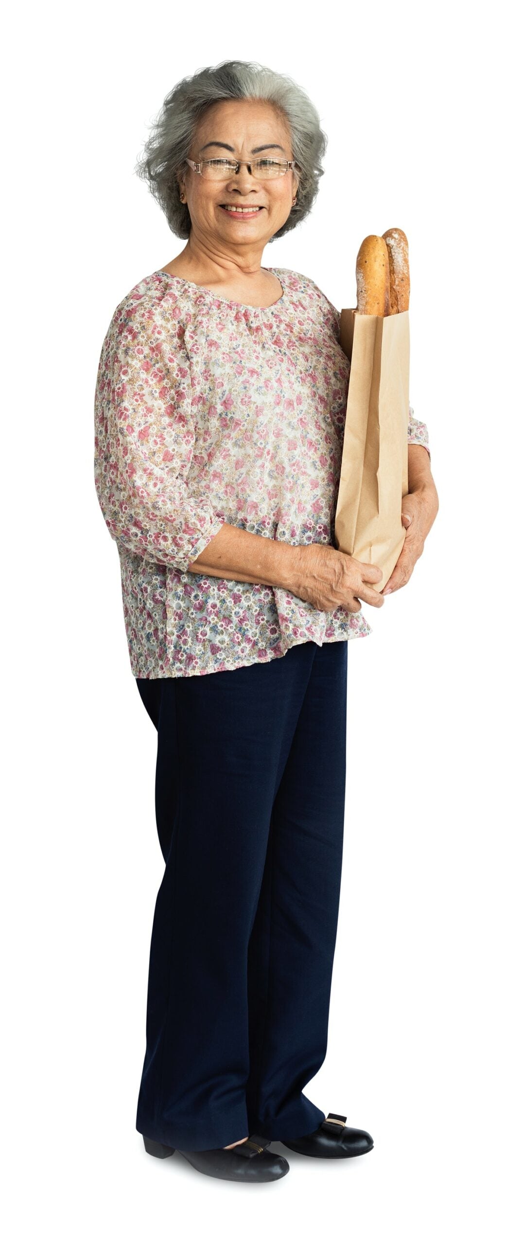 Senior Adult Woman Holding A Bag Of Bread