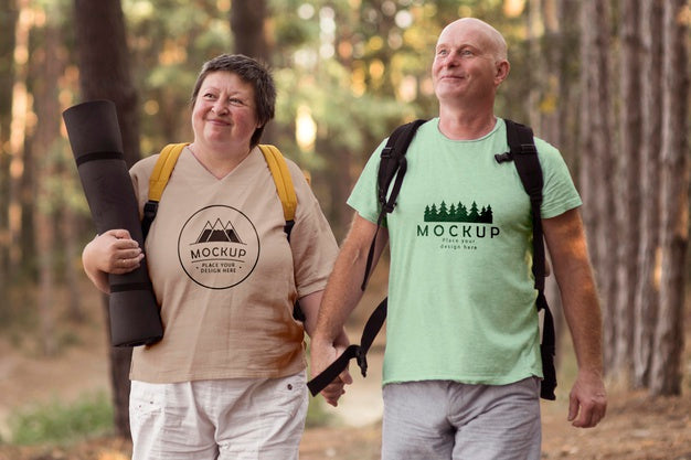 Senior Couple At Camping With A Mock-Up T-Shirt Psd
