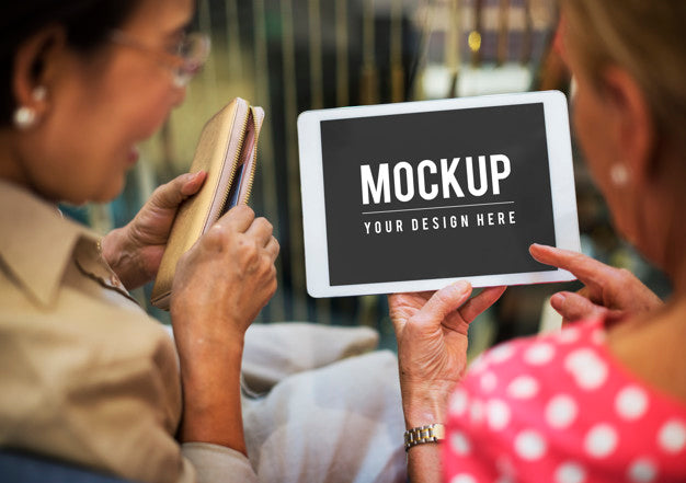 Senior Women Use Hands Hold Tablet Psd