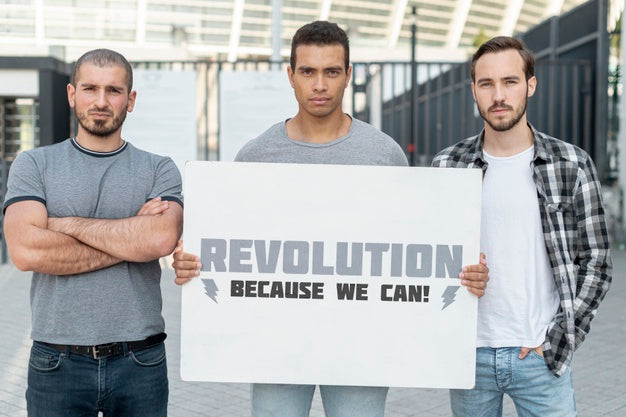 Serious Men Holding Board With Mock-Up Psd