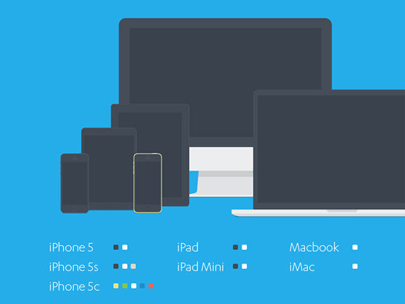 Set Of Flat Apple Devices Mockup