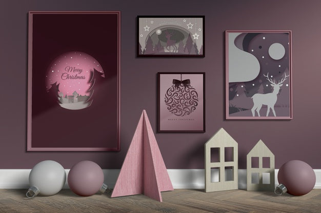 Set Of Frame Collection On Wall Mock-Up Psd