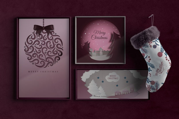 Set Of Frames On Wall With Sock Beside Psd