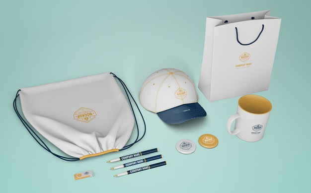 Set Of Merchandising Products With Company Logo Psd