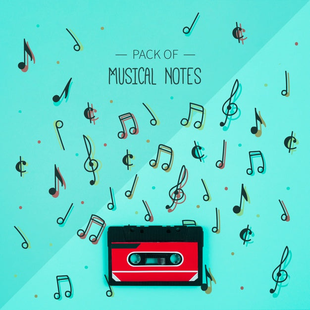 Set Of Musical Notes Collection With Tape Beside Psd