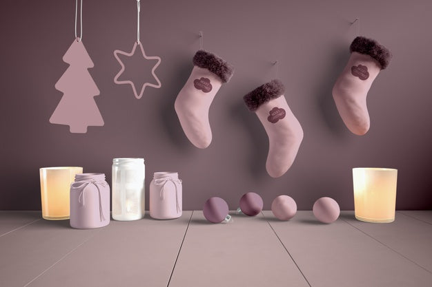 Set Of Socks Hooked Beside Decorations Psd