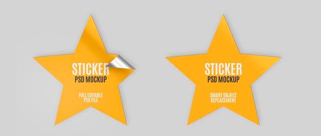 Set Of Star Stickers Mockup Psd