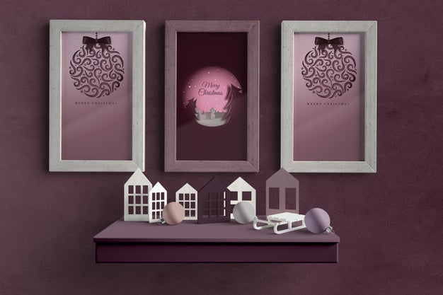 Set Of Three Paintings With Christmas Theme Psd