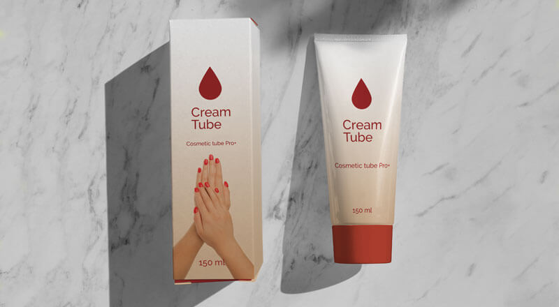Shadow Cream Tube & Box Packaging Mockup Psd