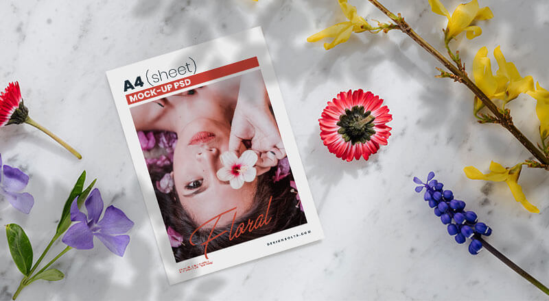 Shadow Floral A4 Flyer Mockup Psd