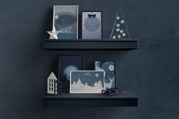 Shelfs With Thematic Frames For Christmas Psd