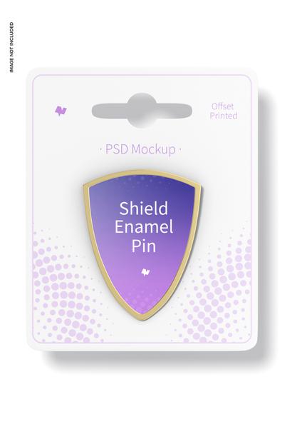 Shield Enamel Pin Mockup, Front View Psd
