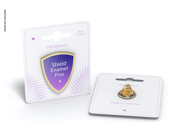 Shield Enamel Pin Mockup, Perspective Psd
