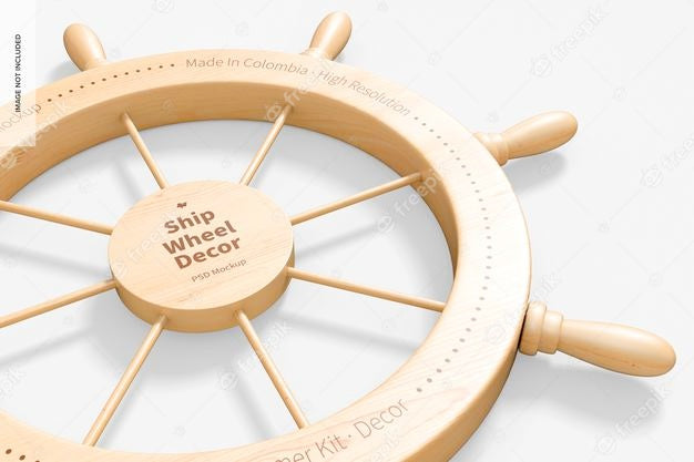 Ship Wheel Decor Mockup, Close-Up Psd