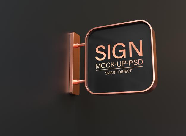 Shop Sign Mockup On Black Wall Psd