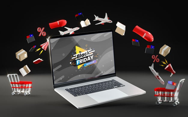 Shopping Cards And Items On Sale Black Background Psd