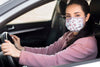 Side View Woman With Mask Driving Psd