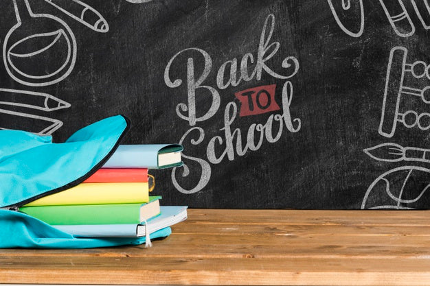 Sideways Blue Backpack With Books Psd