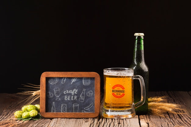 Sign With Craft Beer Draw And Beer Beside Psd