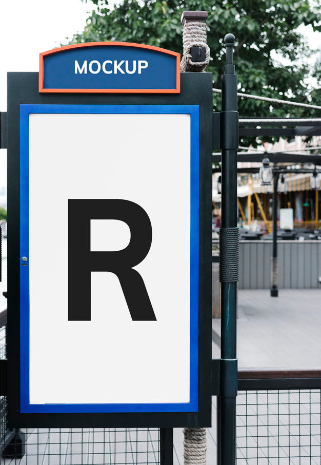 Signboard Mockup With Bold Blue And Orange Colors Psd