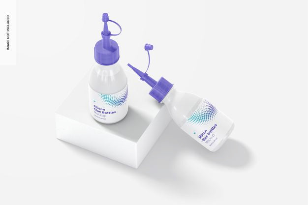 Silicon Glue Bottles Mockup, Perspective View Psd