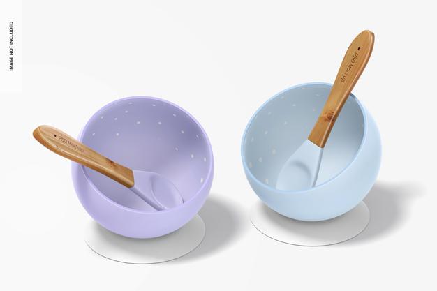 Silicone Baby Bowls Mockup Set Psd