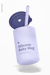 Silicone Baby Mug With Lid Mockup, Floating Psd