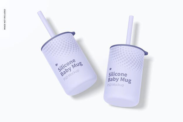 Silicone Baby Mug With Lid Mockup, Top View Psd