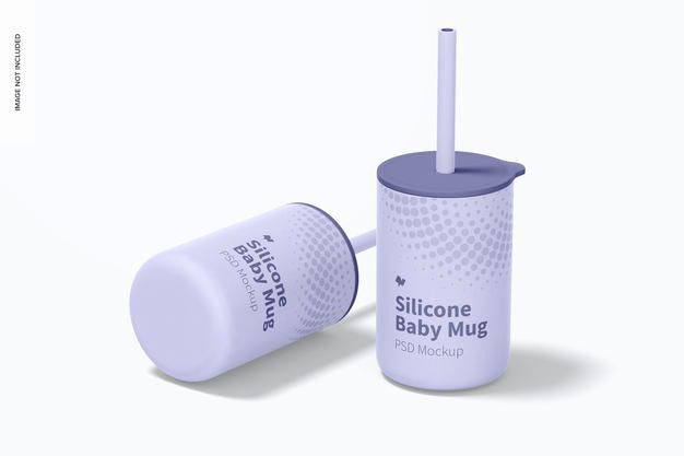 Silicone Baby Mugs With Lid Mockup, Perspective Psd