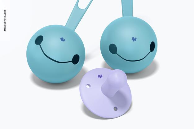 Silicone Baby Pacifier With Case Mockup, Close-Up Psd