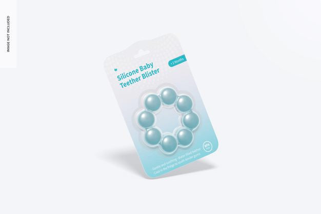 Silicone Baby Teether Blister Mockup, Falling Psd
