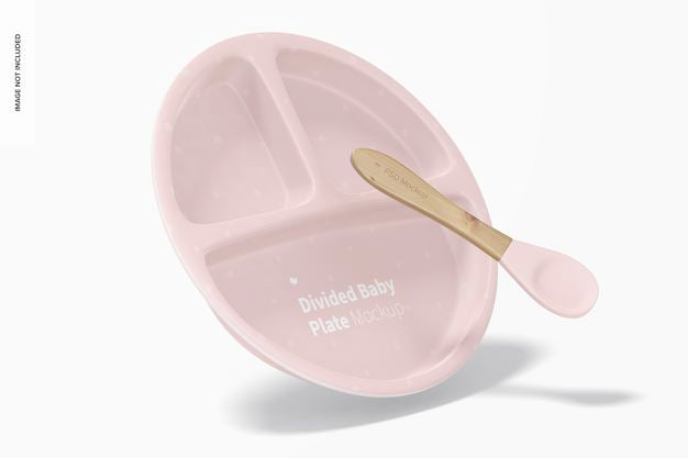 Silicone Divided Baby Plate Mockup, Leaned Psd