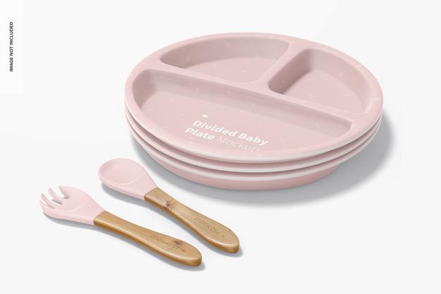 Silicone Divided Baby Plate Set Mockup, Stacked Psd