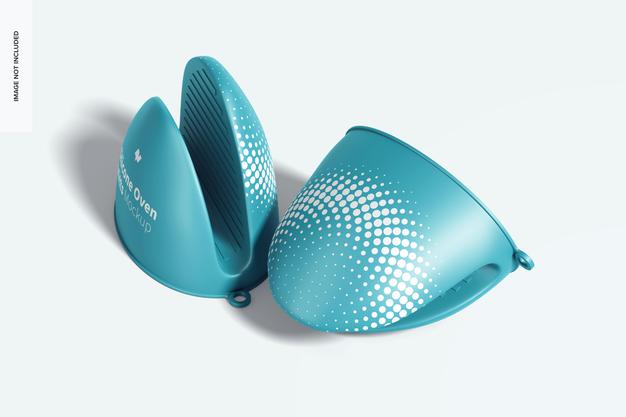 Silicone Oven Mitts Mockup, Standing And Dropped Psd