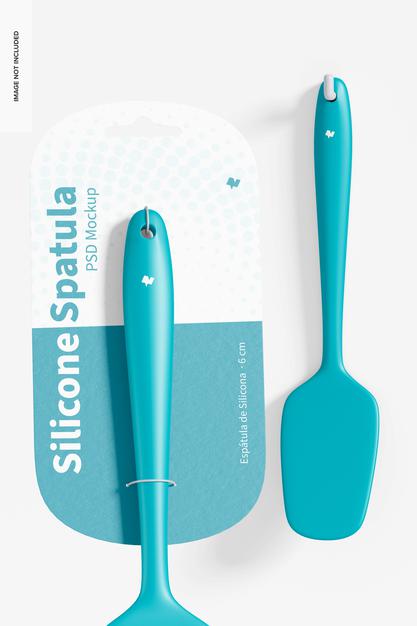 Silicone Spatulas Mockup, Hanging On Wall Psd