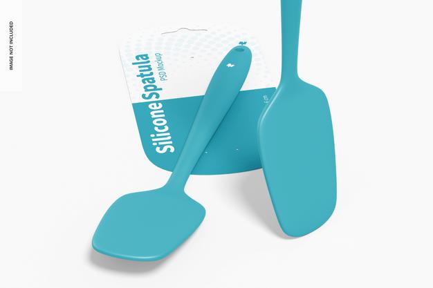 Silicone Spatulas Mockup, Standing And Dropped Psd