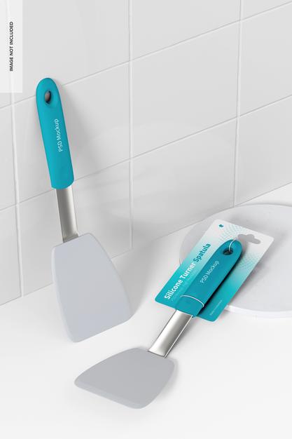 Silicone Turner Spatulas Mockup, Leaned Psd