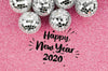 Silver Christmas Balls And Happy New Year Lettering Psd