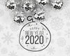 Silver Christmas Balls With Happy New Year 2020 Doodle Psd