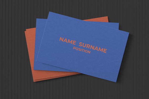 Simple Business Card Mockup In Blue And Orange Tone Psd