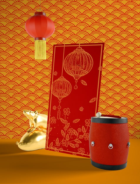 Simple Chinese New Year Illustration With Drum Psd