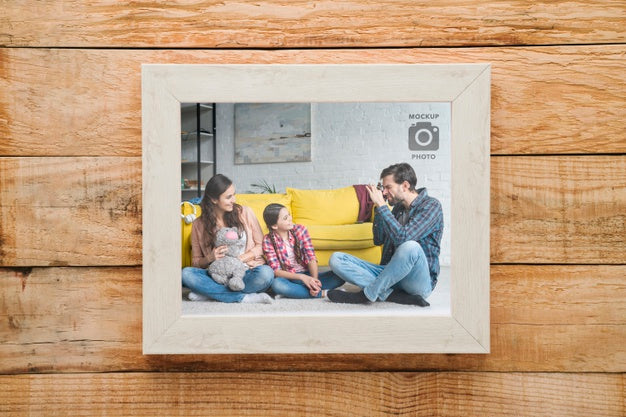 Simple Rectangular Frame On Wooden Background Psd