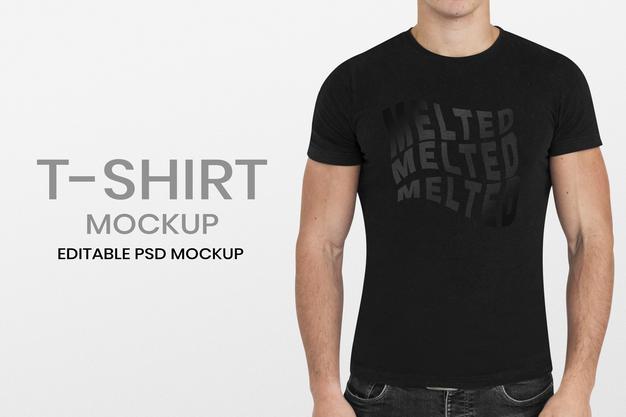Simple T-Shirt Mockup Worn By A Man Psd