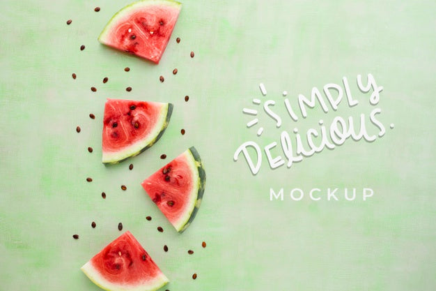 Simply Delicious Mock-Up With Slices Of Watermelon Psd