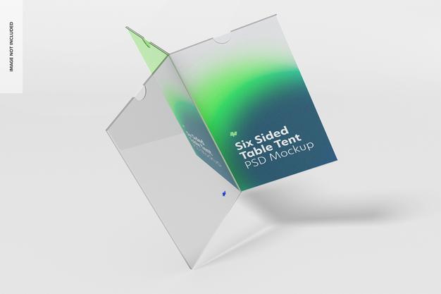 Six Sided Acrylic Table Tent Mockup Falling Psd