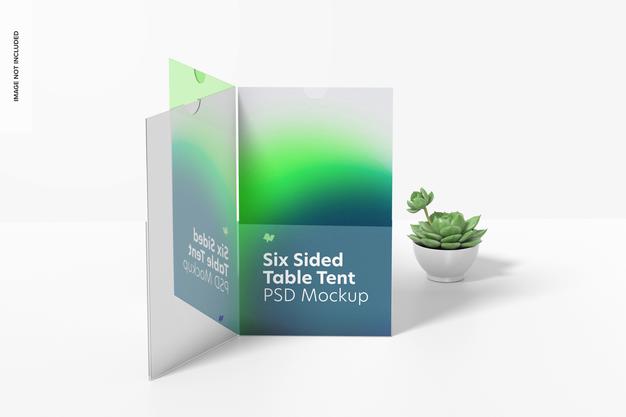 Six Sided Acrylic Table Tent Mockup Psd
