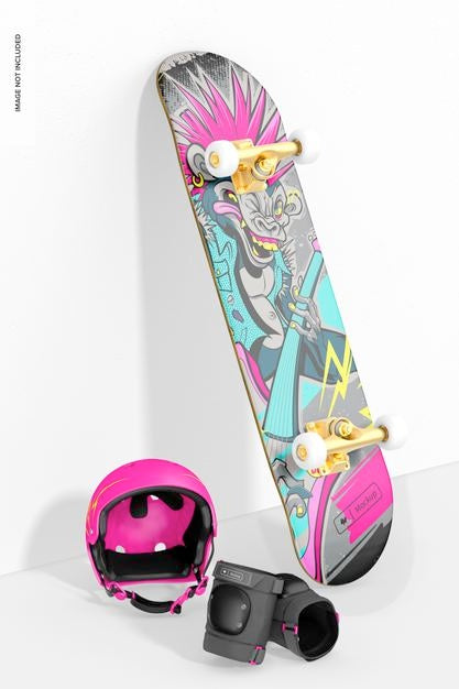 Skate Scene Mockup, Leaned Psd
