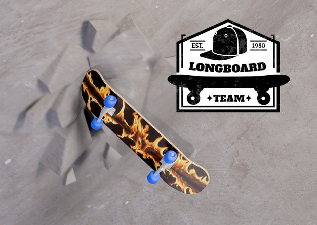 Skateboard Mock-Up Crashing Against The Wall Psd