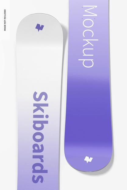 Ski Boards Mockup On White, Top View Psd
